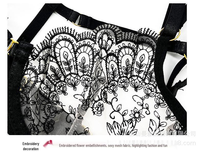 Sexy Women's Ultra-Thin Mesh Lace Lingerie Set with Garter Stockings