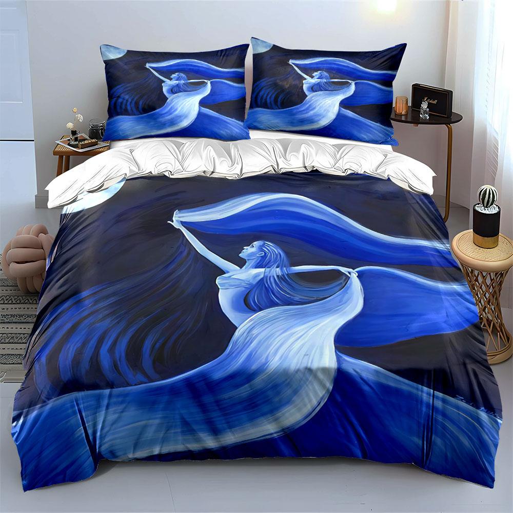 Moonlit Woman with Flowing Hair Bedding Duvet Cover Set Duvet Cover Pillowcases  (1*Duvet Cover 2*Pillowcases, without duvet insert)