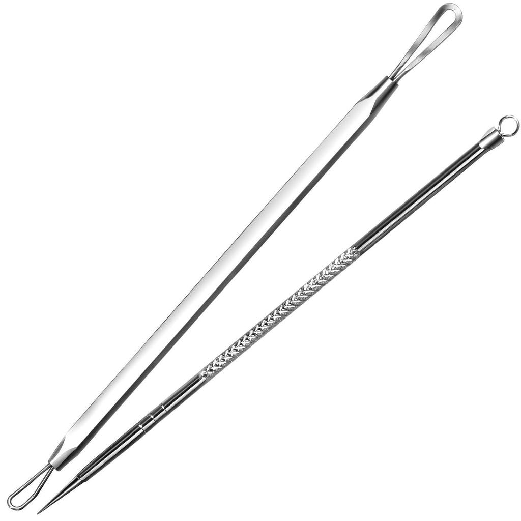 Stainless Steel Double Loop Pimple Extractor Tweezers Set for Blackhead and Acne Removal.