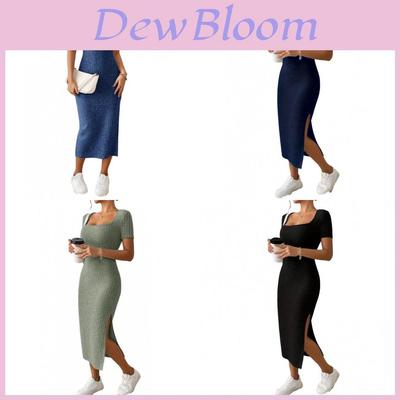 Summer Dress Women Satin Fabric Bodycon Open Slit Casual Elegant For Office Wear