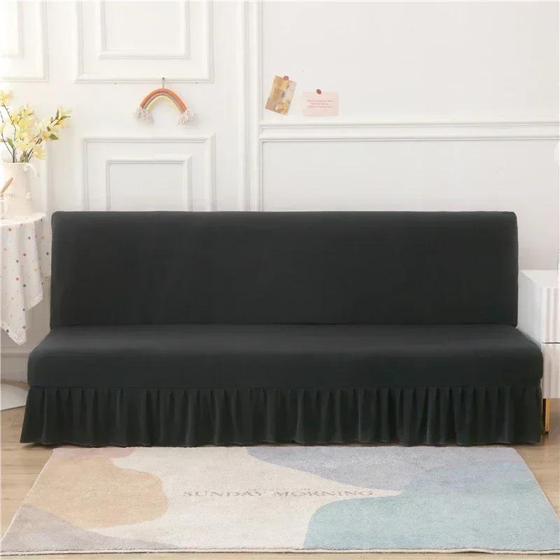 Solid Color Elastic Folding Sofa Bed Cover With Skirt Sofa Slipcover Couch Cover Furniture Protector 1Pc Home Decoration Couch Cover