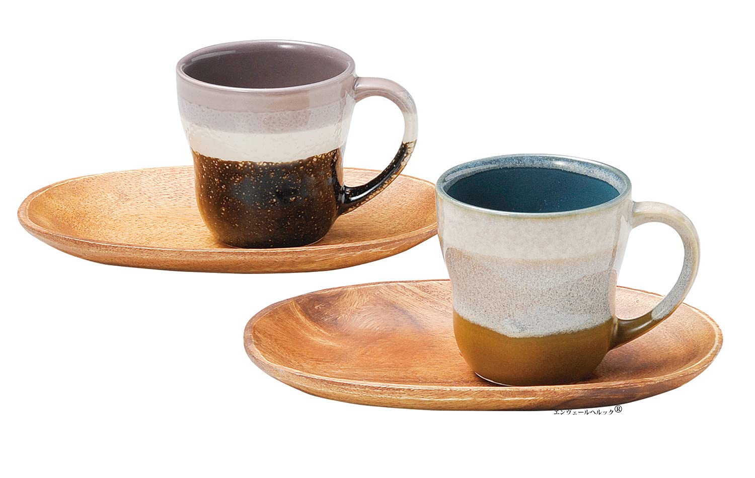 

A pair of glazed mugs and showcasing the natural beauty of 350ml x x Mino ware by Glaze made in Enver trays, glaze. mug, 22.6cm 15.4cm 2.6cm tall.