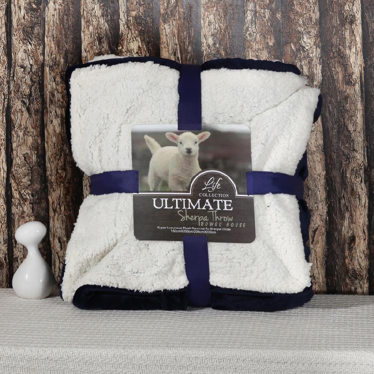 Double-Layer Thickened Flannel and Lamb Fleece Blanket with Solid Color and Custom Logo