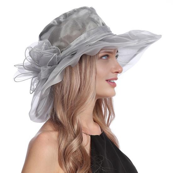 Women Sun Hat Organza Bowknot Decor Wide Brim UV Protection Hat Lightweight Breathable Foldable Tulle Hat Headwear