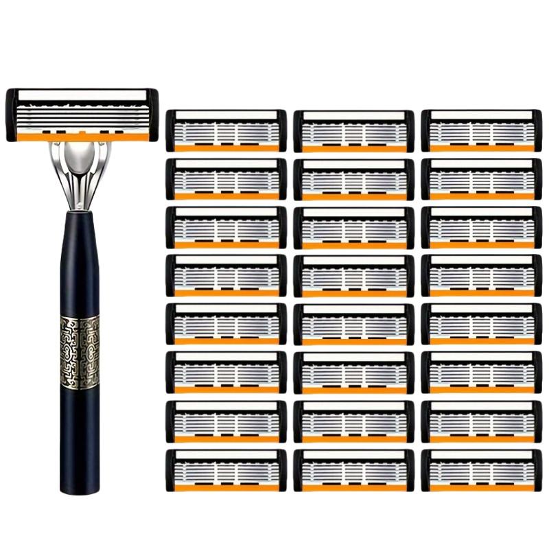 High Quality Men Safety Razor 6-Layer Germany Stainless Steel Shaving Blades Manual Shaver Replacing Cutter Head