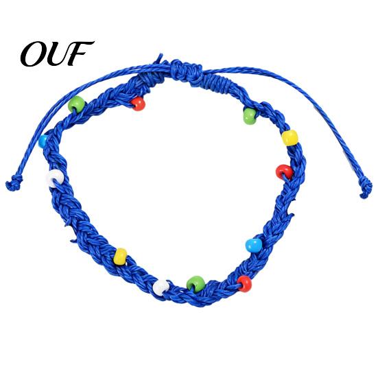 Handmade Woven Rope Wristbands Braided Bracelet for Women, Bohemian Wrist Adjustable Bracelets Women with Colorful Rice Beads, Knot Cord Wristband