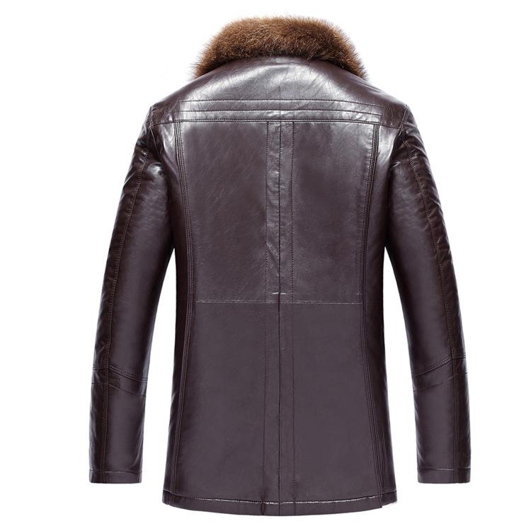 Herren Winter Waschbärfellkragen Oberbekleidung Männlich Mittellang Slim Verdickt Jacken Einfarbig Warm Lederbekleidung