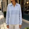 Women's Half-Zip V-Neck Long Sleeve Striped Print Sweatshirt Casual Fall Winter Pullover