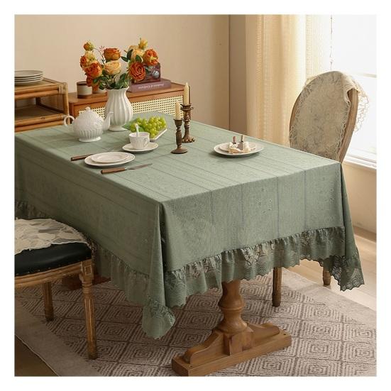 Stary obrus z koronkowymi falbankami Rustykalny haftowany na urodziny, wesele, bufet Tkanina Obrus Zmywalny Francuska Dekoracja Imprezowa Jadalnia