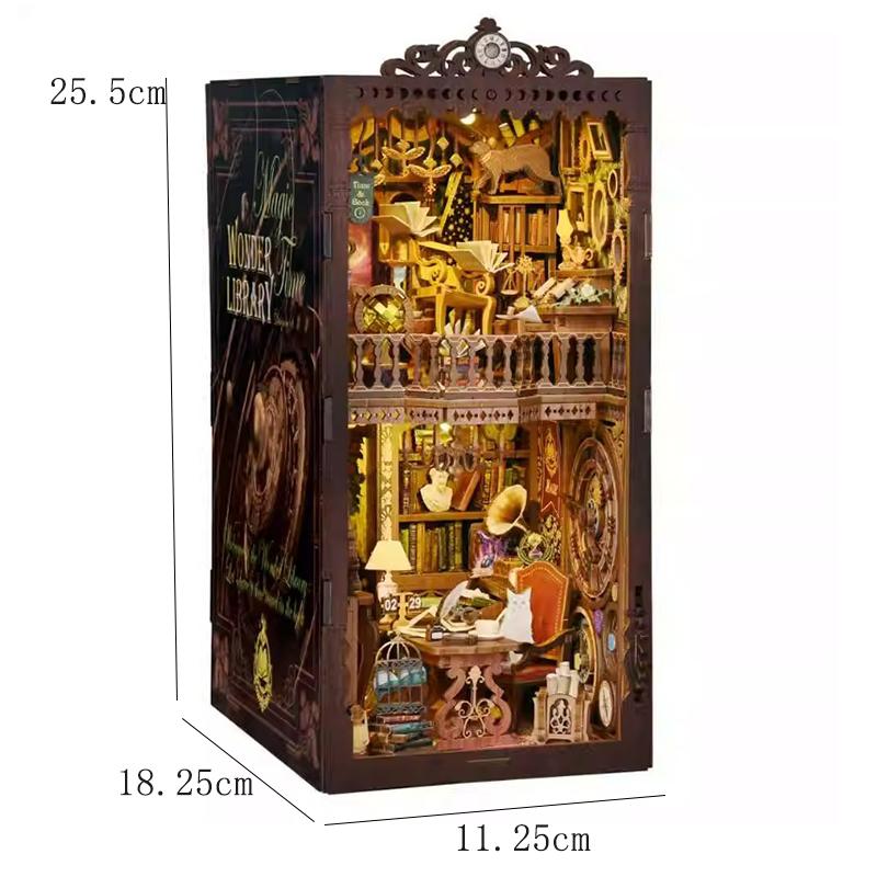 DIY Book Nook Kit Magic House Wooden 3D Puzzle Bookshelf Insert Decor Dollhouse Model Bookend Building Home Decoration Gifts