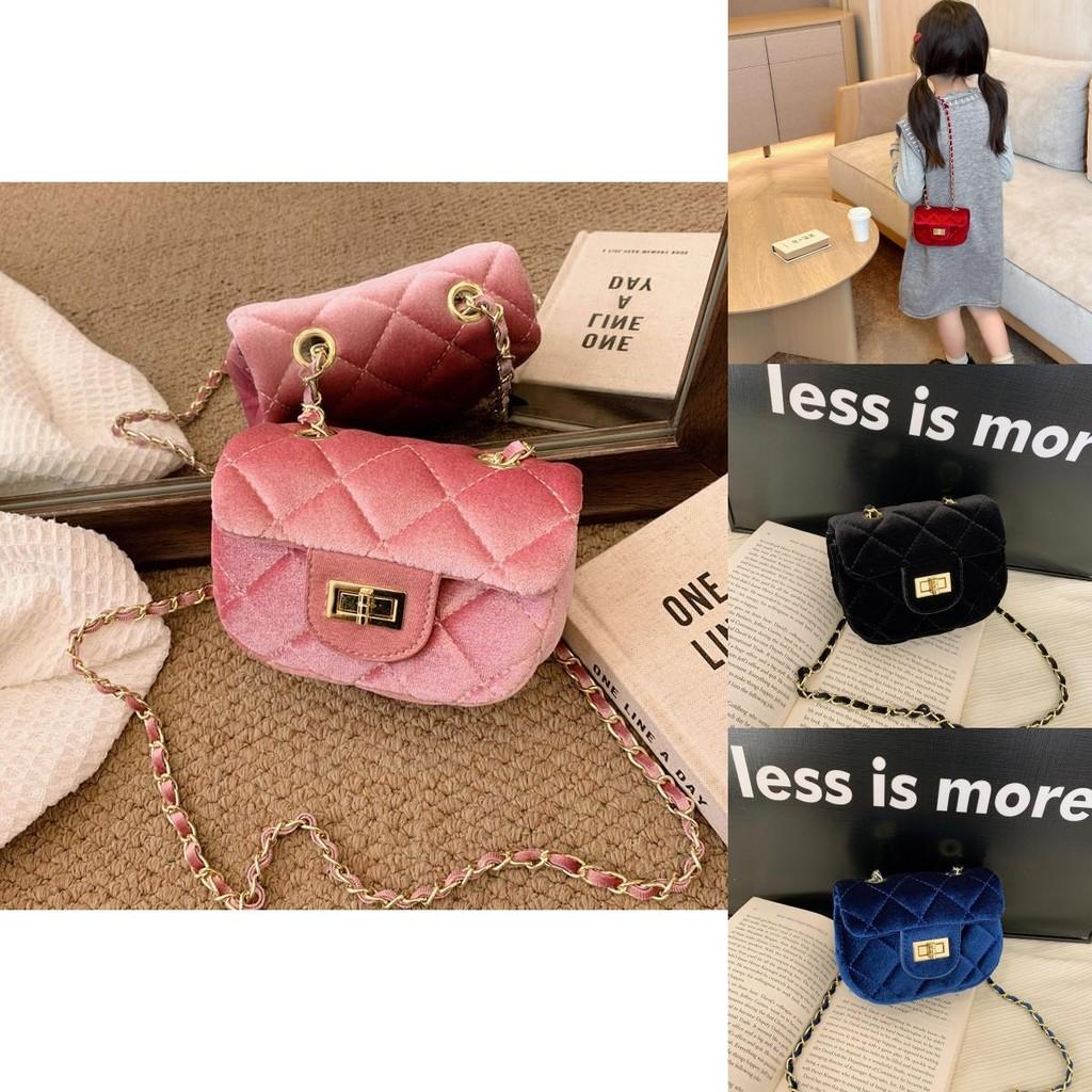 Elegant Velvet Mini Crossbody Bag For Girls Trendy Chain Strap Kids Purse