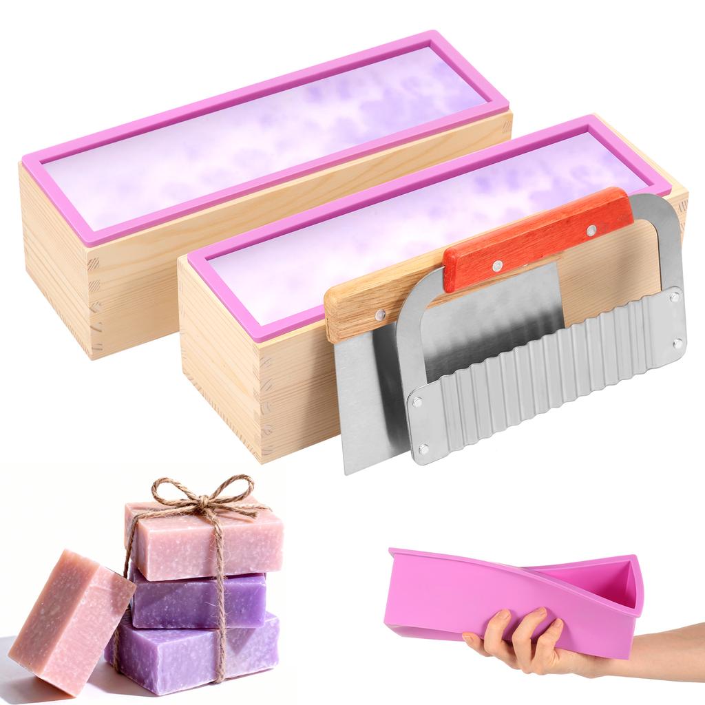 2 Stück Silikonseifenform DIY Kuchen Toast Brot Backform mit Holzkisten Handwerk Seifenherstellung Form für Zuhause und Küche