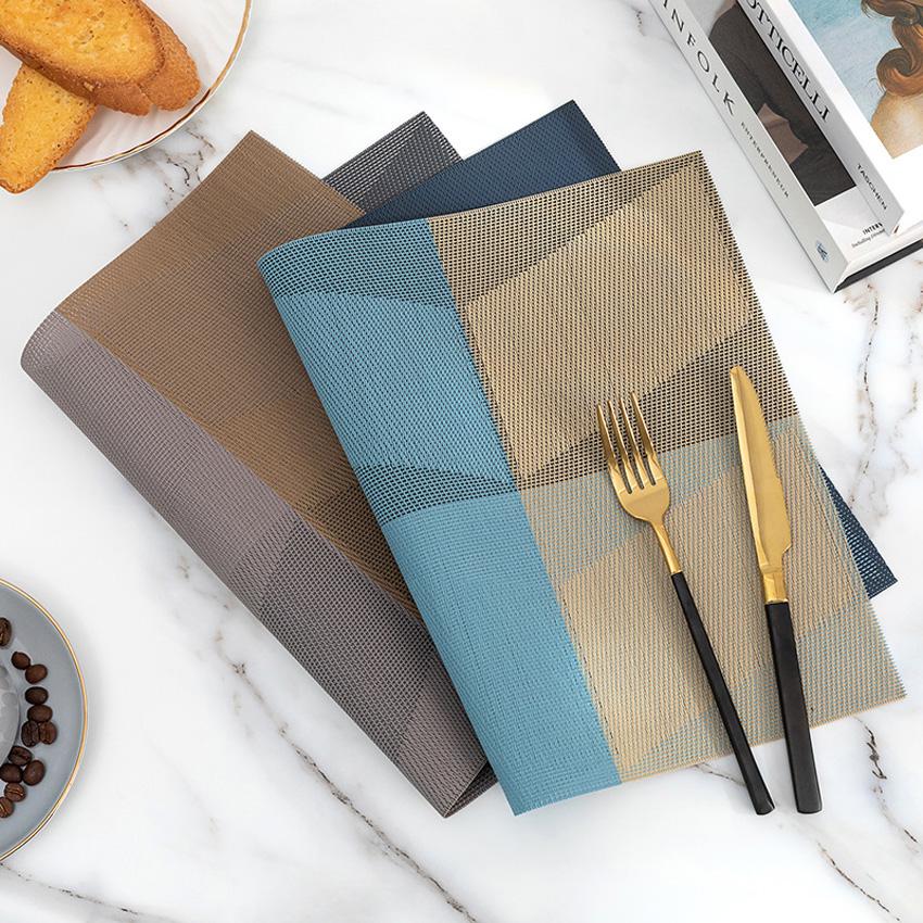8PCS Geometric Table Mat PVC Color Block Placemat Kitchen Insulation Pad Coaster Coffee Dining Table Decoration Tapete de mesa
