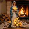 Resin Figurine Lamp with Glowing Roses Figurine Outdoor Light Garden Decor Figurine Lights Catholic Christian Religious Gift