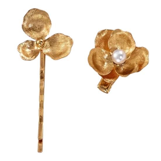 Women Hairpin Imitation Pearl Flower Decor Hair Clip French Retro Style Side Bang Hair Pin Hair Accessories