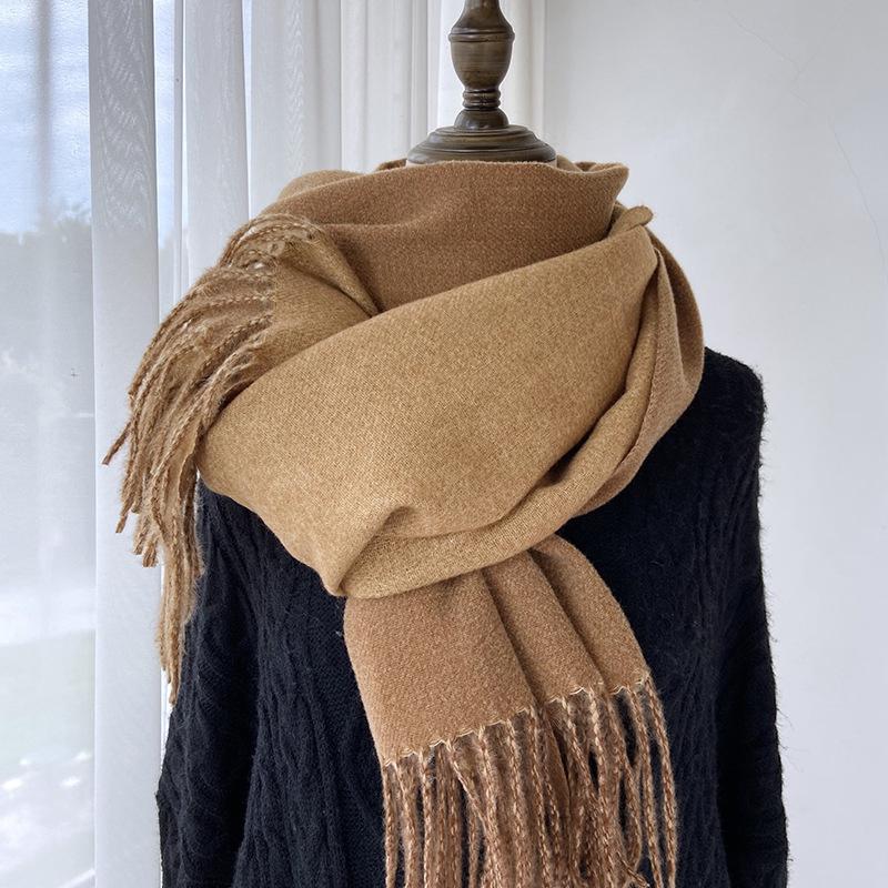Women Winter Knitted Scarf Ladies Men Solid Double-Sided Tassel Scarve Mujer Male Foulard Wrap Shawl Unisex Imitation Cashmere