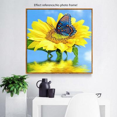 Diamantový obraz Slunečnice Plný kulatý vrták Diamantová mozaika Butterfly Diamantové vyšívání