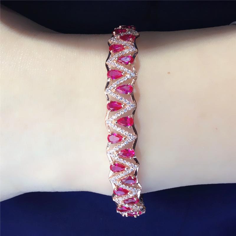 Purple Gold-Plated Rose Gold Inlaid Redstone Bracelet, High-End Foreign Trend Color Gold Bracelet