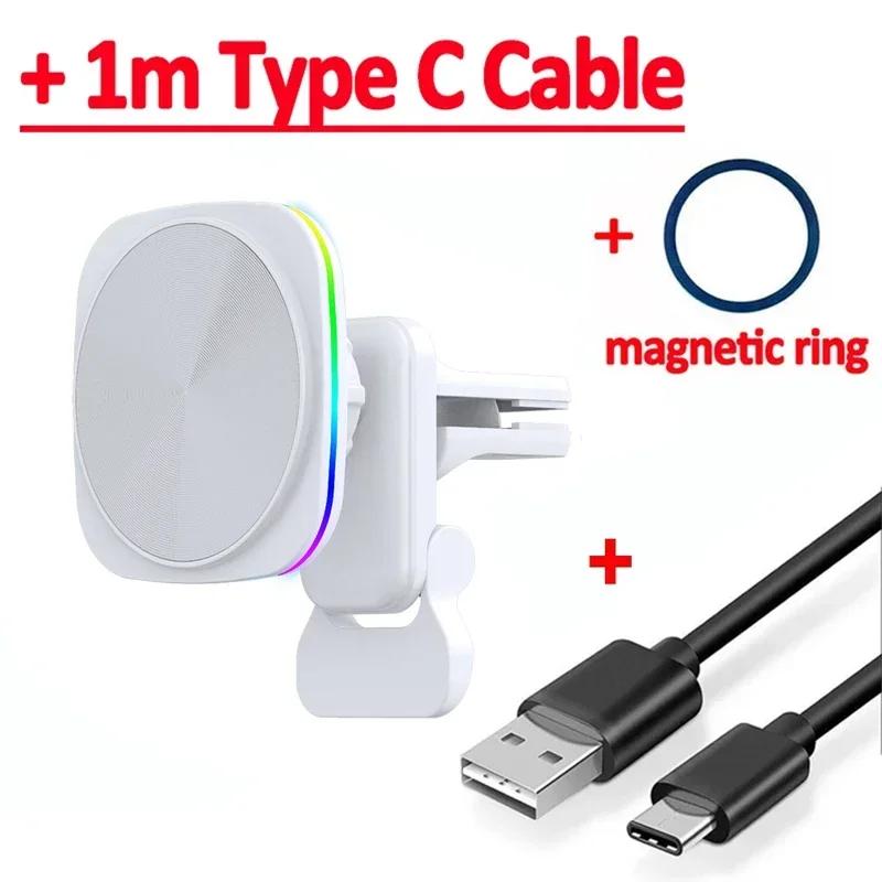 Air Vent Magnetic Phone Wireless Charger Holder Car 360° Rotation RGB/LED Stand For Magsafe iPhone 16 15 14 13 12 Fast Charging