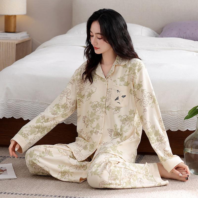 Pajamas women's spring and autumn pure cotton long-sleeved autumn 1011 new middle-aged mother autumn and winter high-end loungewear set
