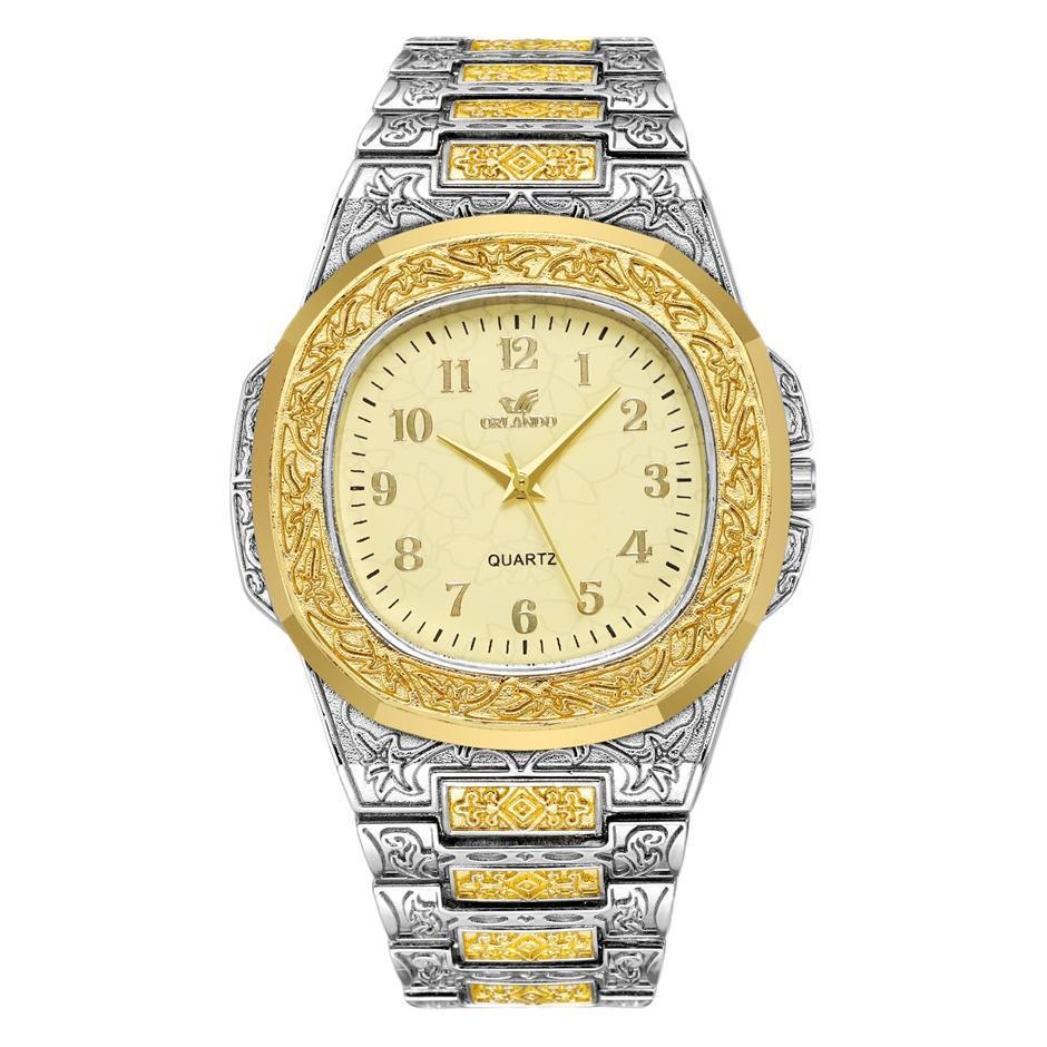 Stylish Square Dial Non-Mechanical Men's Quartz Watch with Butterfly Steel Band