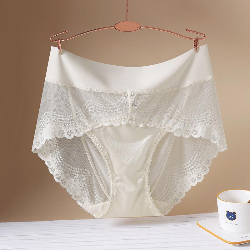 Women's Briefs Lace Sexy Breathable Seamless Ice Silk High Waists Satin Large Size Underwear