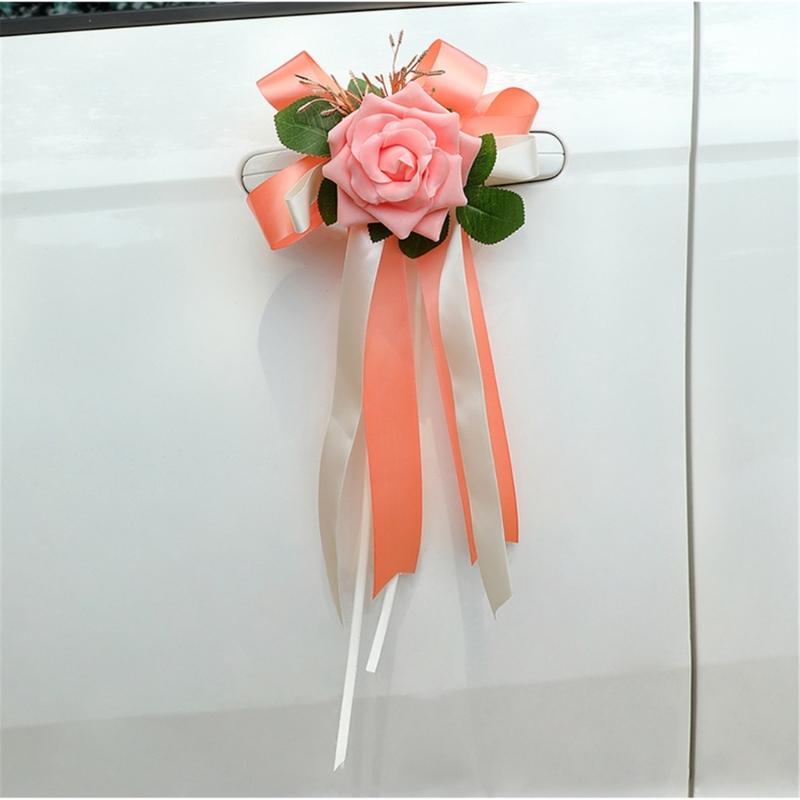 Wedding Rose Ornament for Car Use, Faux Rose Ribbon Accent for Engagement Signs, Party Tables, and Home Display