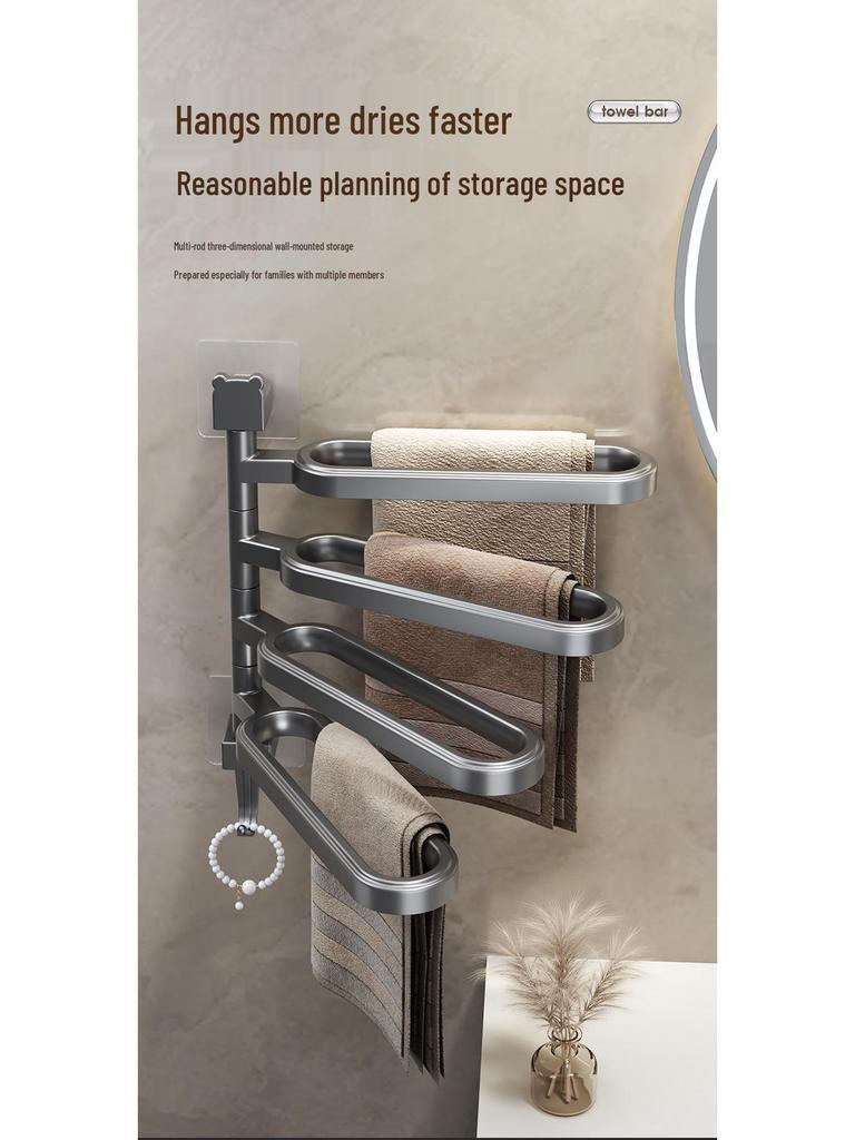 Wall-Mounted No-Drill Rotating Towel Rack and Shelf for Bathroom Storage