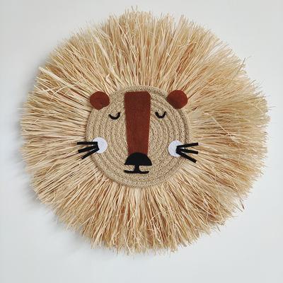 Nordic Style Wall Decoration For Kids Room  Hand Made Straw Grass Lion Tiger Bear Animal Head Wall Hanging Children's Room Decor Items