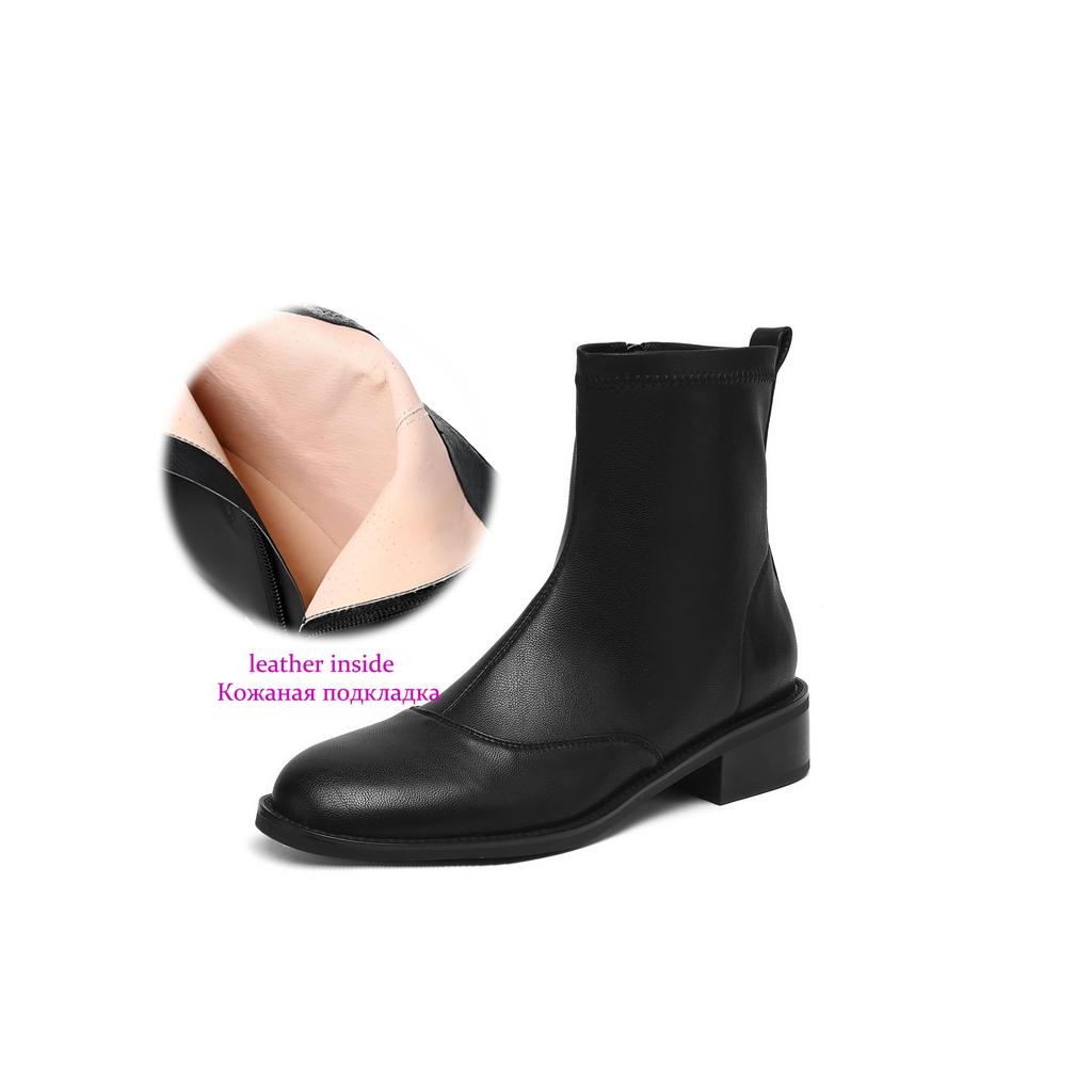 Krazing Pot Microfiber Round Toe Thick Heels Chelsea Boots Size 42 Zip Beauty Lady Women Stretch Ankle Boots