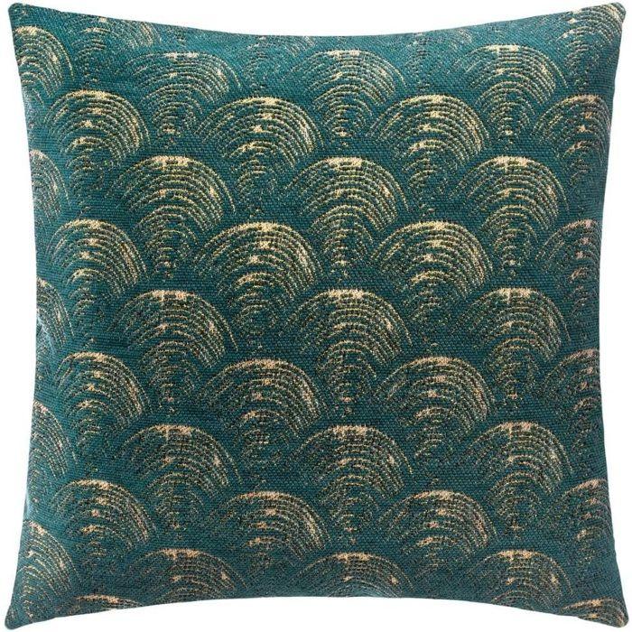 Housse De Coussin - Noname - 40 X 40 Cm - Vert Et or - Motif Éventail - Tissu Texturé