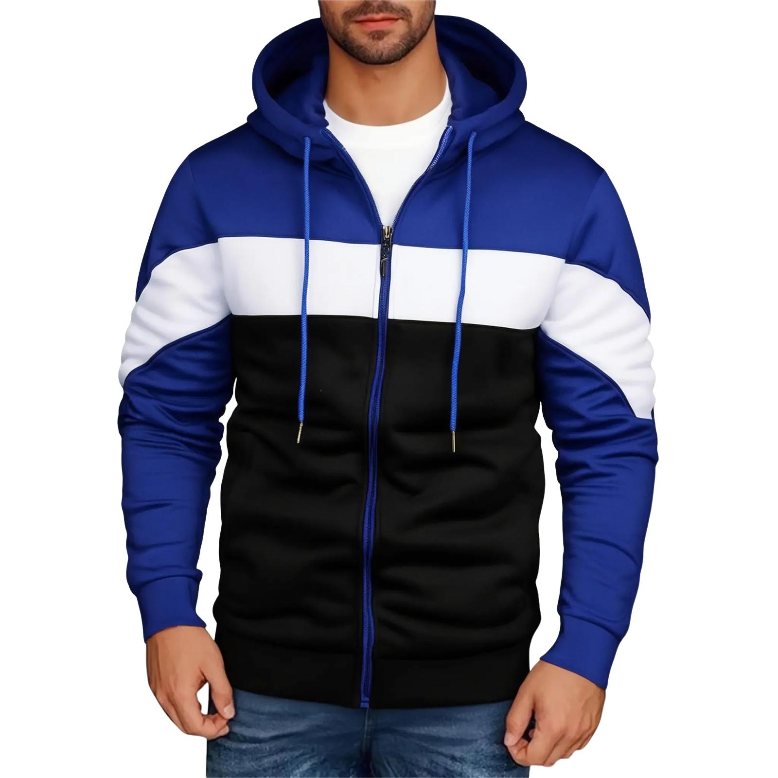 

Men s Hooded Sweatshirt, Contrasting Color Sweatshirt, Sports Casual Jacket L