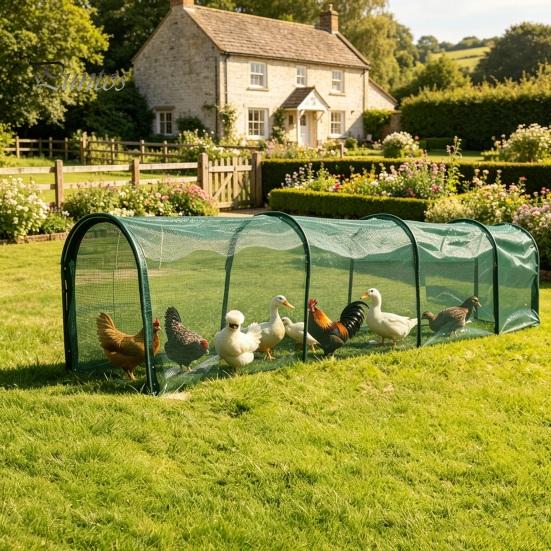 Safe Poultry Enclosure for Outdoors Foldable Chicken Tunnel, Portable Run, Instant Setup, Predator Netting Proof Run Outdoor Yard Protection