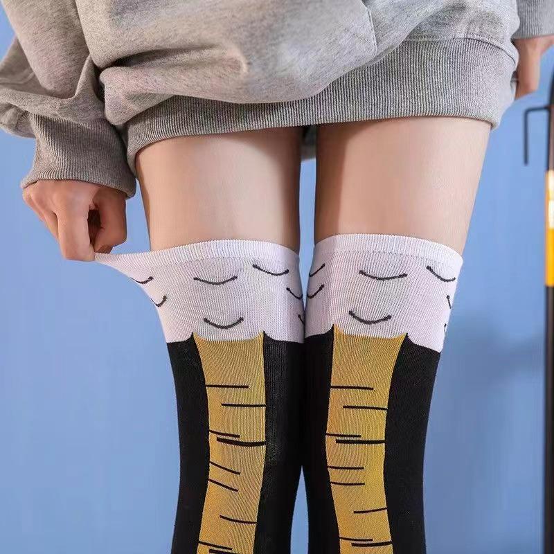Women Funny Chicken Paw Stocking Over-knee Pressure Thin Leg Long Stockings Spring Autumn Winter Middle High School Girls Socks