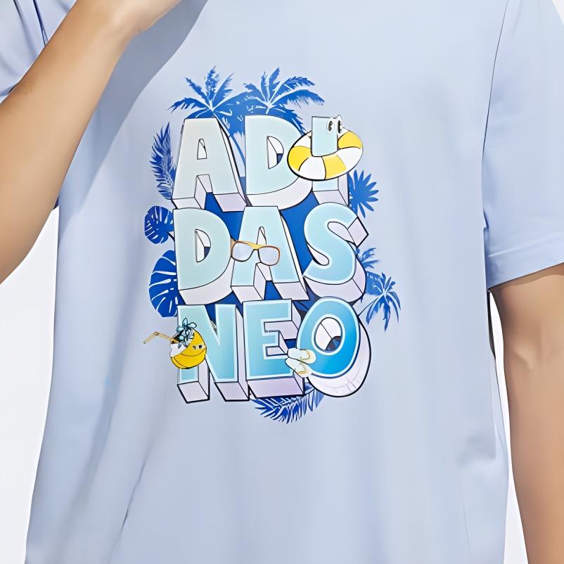 Adidas Neo 3D Letter Print Crew Neck Short Sleeve T-Shirt Men Tops Blue IP3888