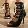 Black Latin Dance Shoes Adult Jazz Short Boots High Top Heels High Heel Boots Lace Up Sexy Dance Shoes