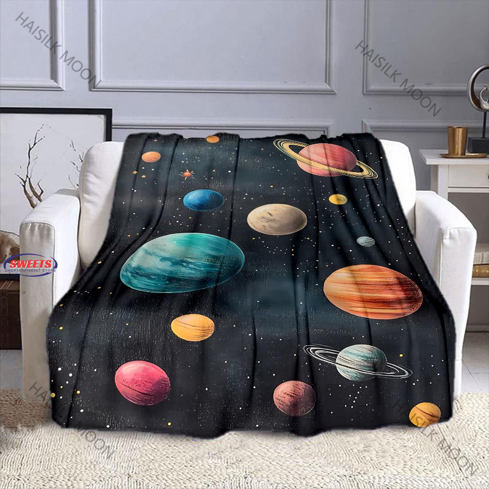 Cartoon Universe Planet Blankets for Couch Chair Sofa, Soft Warm Blankets for Women Men, Room Decor Blankets for All Seasons