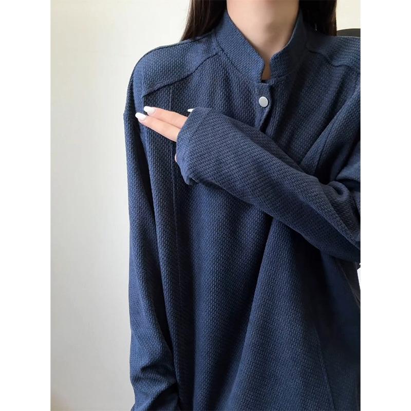 Navy Blue Breathable Henley Neck Long Sleeve T Shirt Men Casual Cleanfit Couple Top