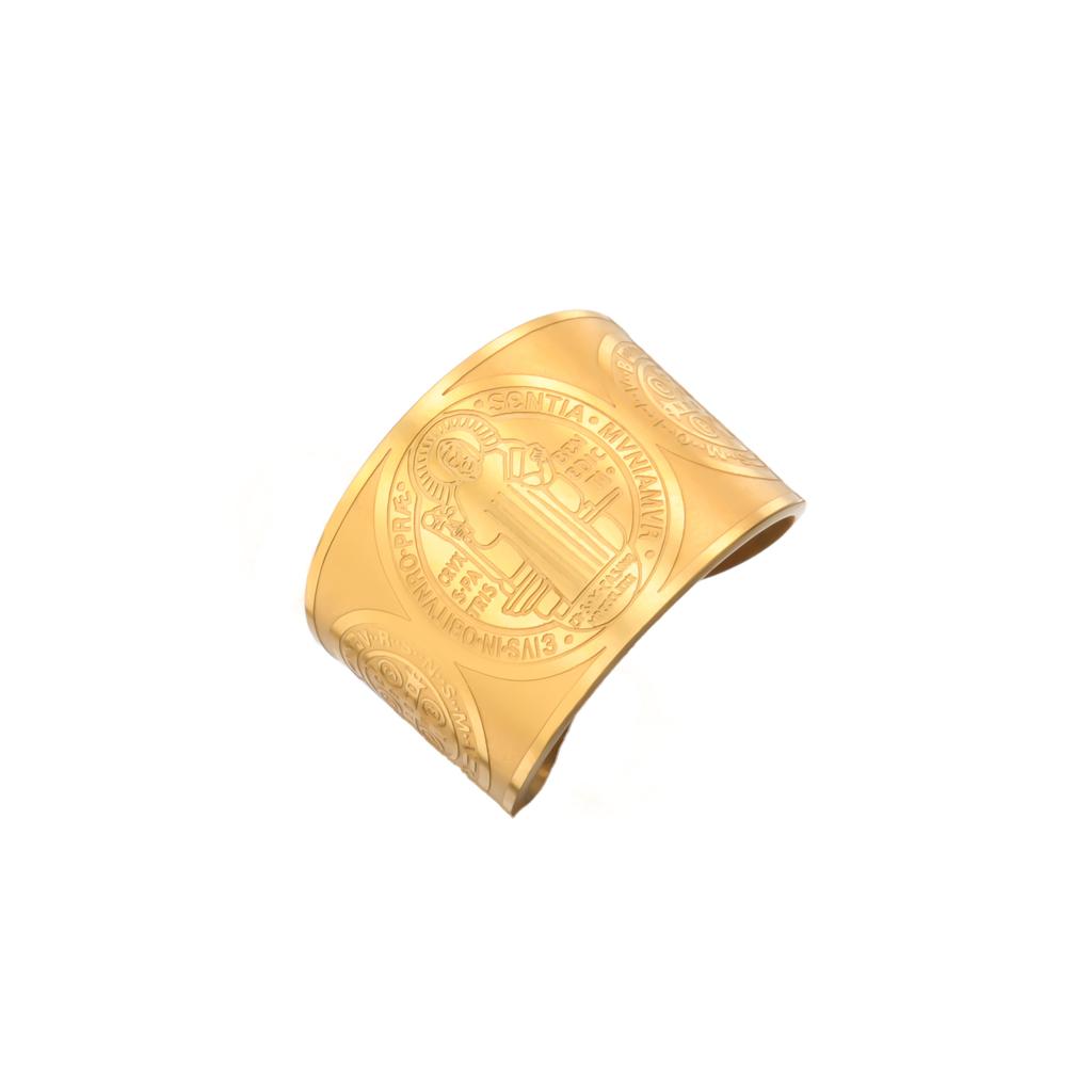 LIKGREAT Exorcism Saint Benedict Ring Engraving St Benedictos Open Rings Stainless Steel Jewelry Spiritual Protection Amulet Gif