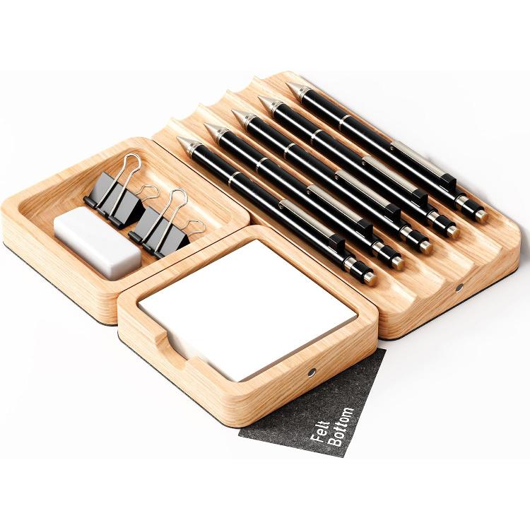 Modular Office Desk Organizer Tray Set - Solid Wood Desk Tray with Felt Lining - Desktop Organizer Wood Desk Accessories - Set A Set A