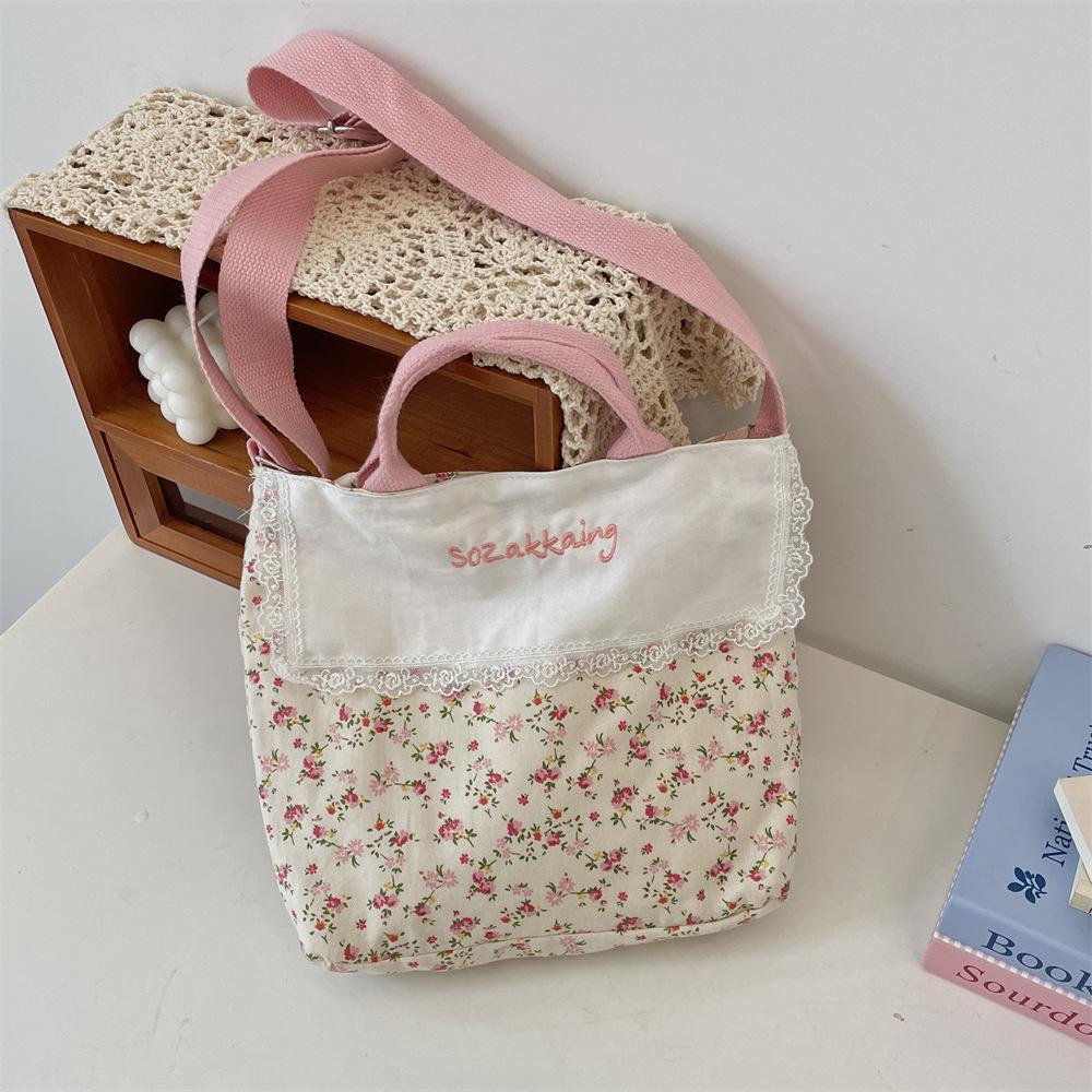 

Весенне-летняя пасторальная холщовая сумка-тоут с цветочной вставкой, портативная, через плечо, сумка-мессенджер, большая вместимость, ручная кладь