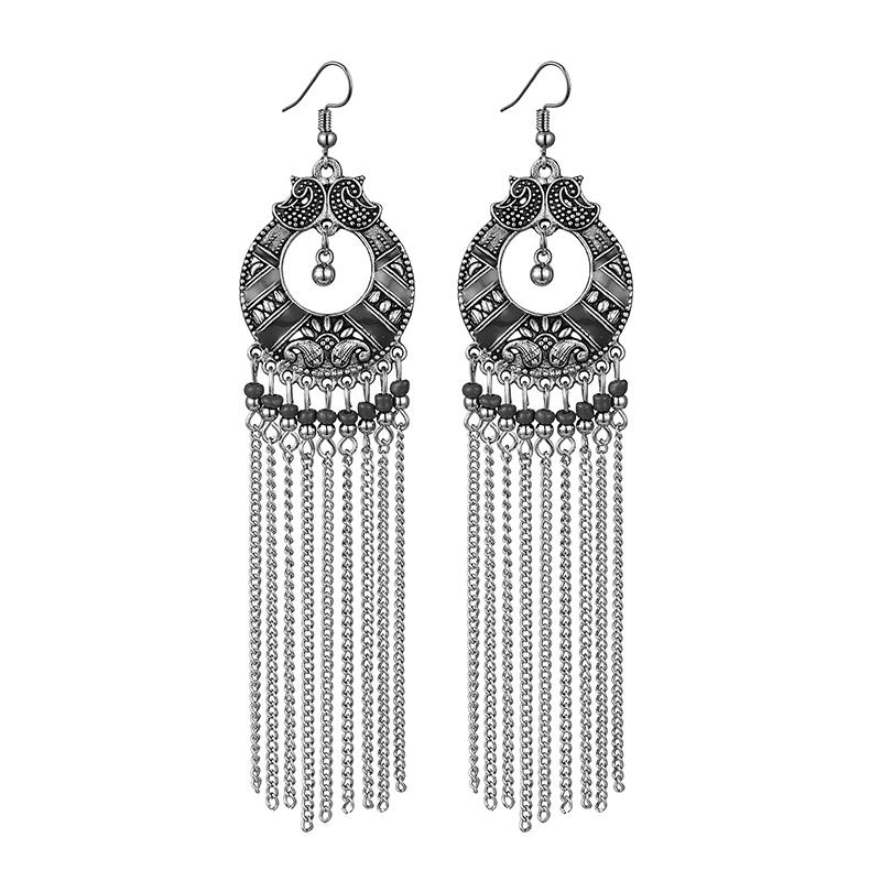 Ethnic Bohemian Long Earrings for Women Vintage Statement Chain Tassel Earrings Bead Handmade Drop Dangle Earring Enamel Zircon