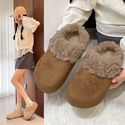 Damen Retro Leichte und Bequeme Rutschfeste Höhenverstellende Winter Warme Plüschfutter Rutschfest Langlebige Lässige Baumwolle Ein-Schritt Halbschuhe