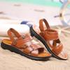 TUINANLE Men's Pu Leather Sandals Summer Beach Slides Casual Retro Brown Shoes Outdoor Flip Flops Non-Slip Sandals