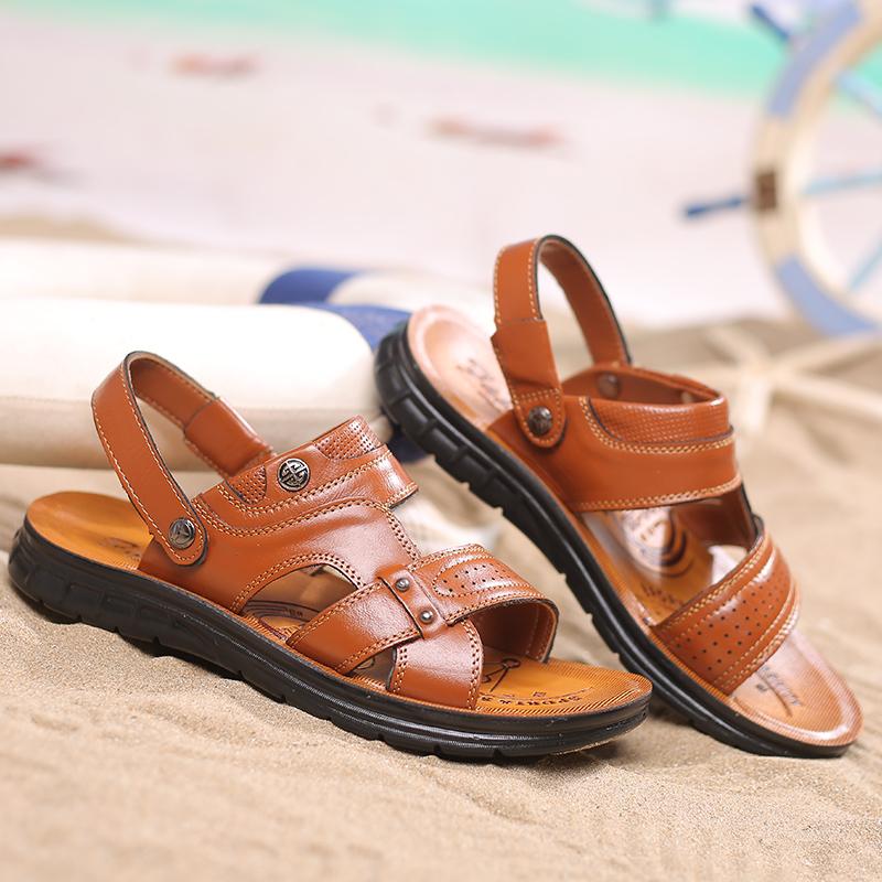 TUINANLE Men's Pu Leather Sandals Summer Beach Slides Casual Retro Brown Shoes Outdoor Flip Flops Non-Slip Sandals