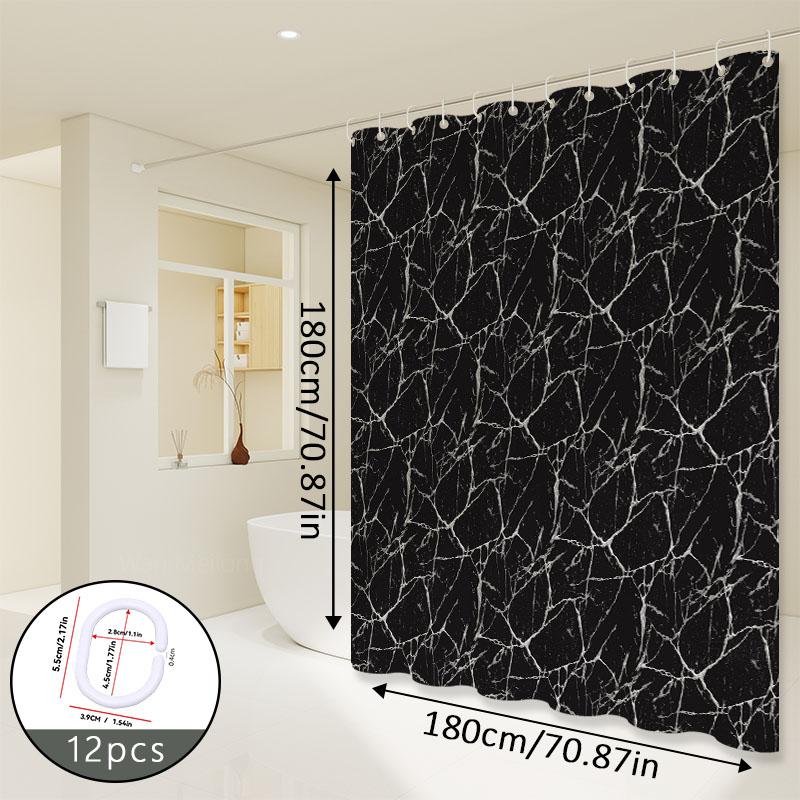 Nordic Style Light Luxury Black Marble Pattern Bathroom Partition Curtain, Shower Curtain, Privacy Curtain, Super High-Quality