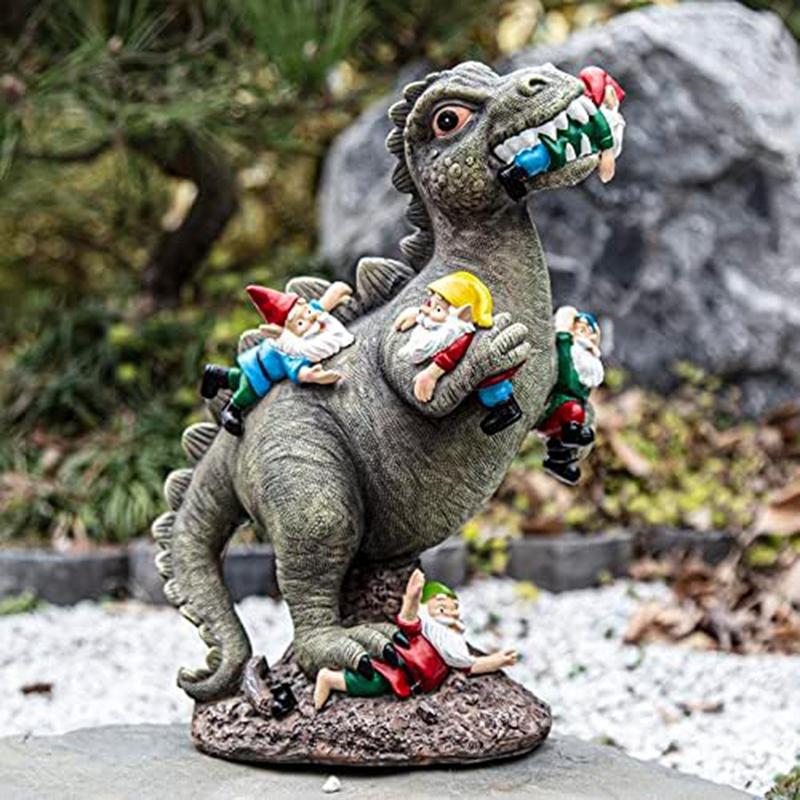 Dinosaurier Wichtel Gartenstatuen Außendekor Geburtstagsgeschenke für Mama Geschenke , Terrasse Dinosaurier frisst Wichtel Skulpturen Langlebig