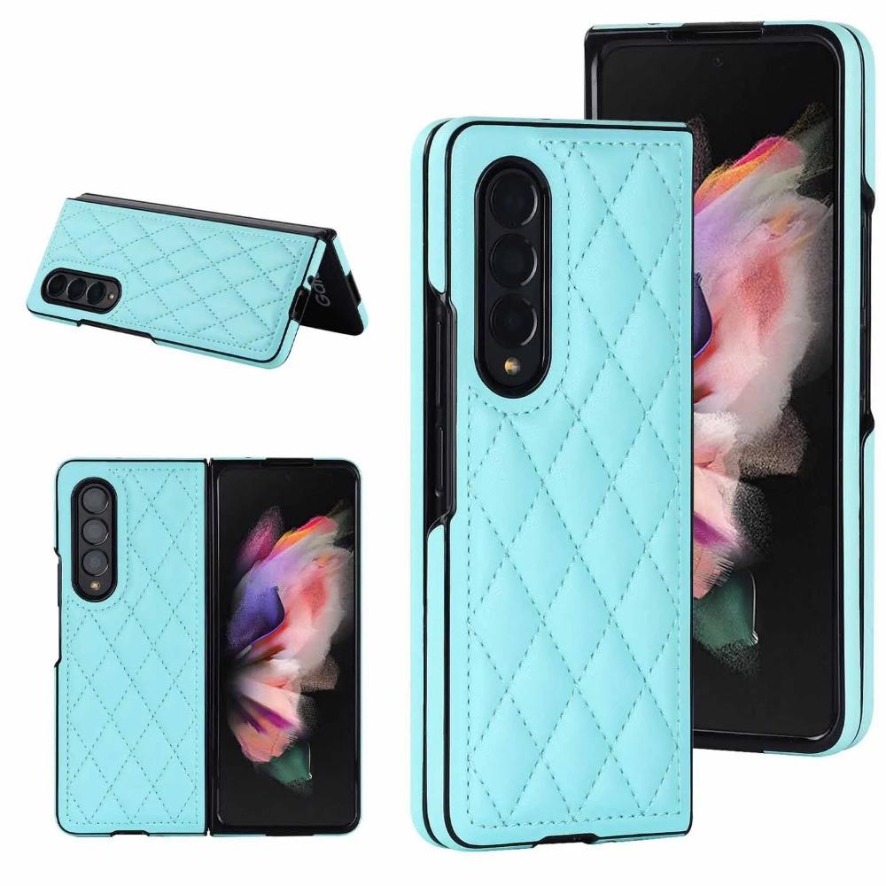 Samsung Galaxy Z Fold 7 6 5 4 3 5G Diamond Grid Pattern Leather Anti Fall Protective Hard Cover Fold7 Luxury Flip Phone Case