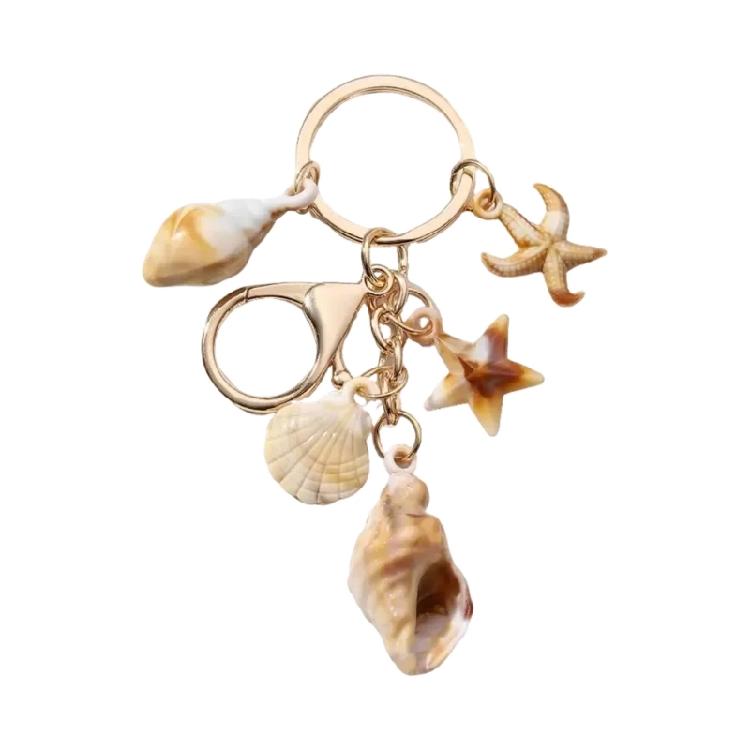 Exquisite Shell Keychain Conch Starfish and Star Pendant Keyring Bag Decoration Fashionable Beach Vacation Accessory