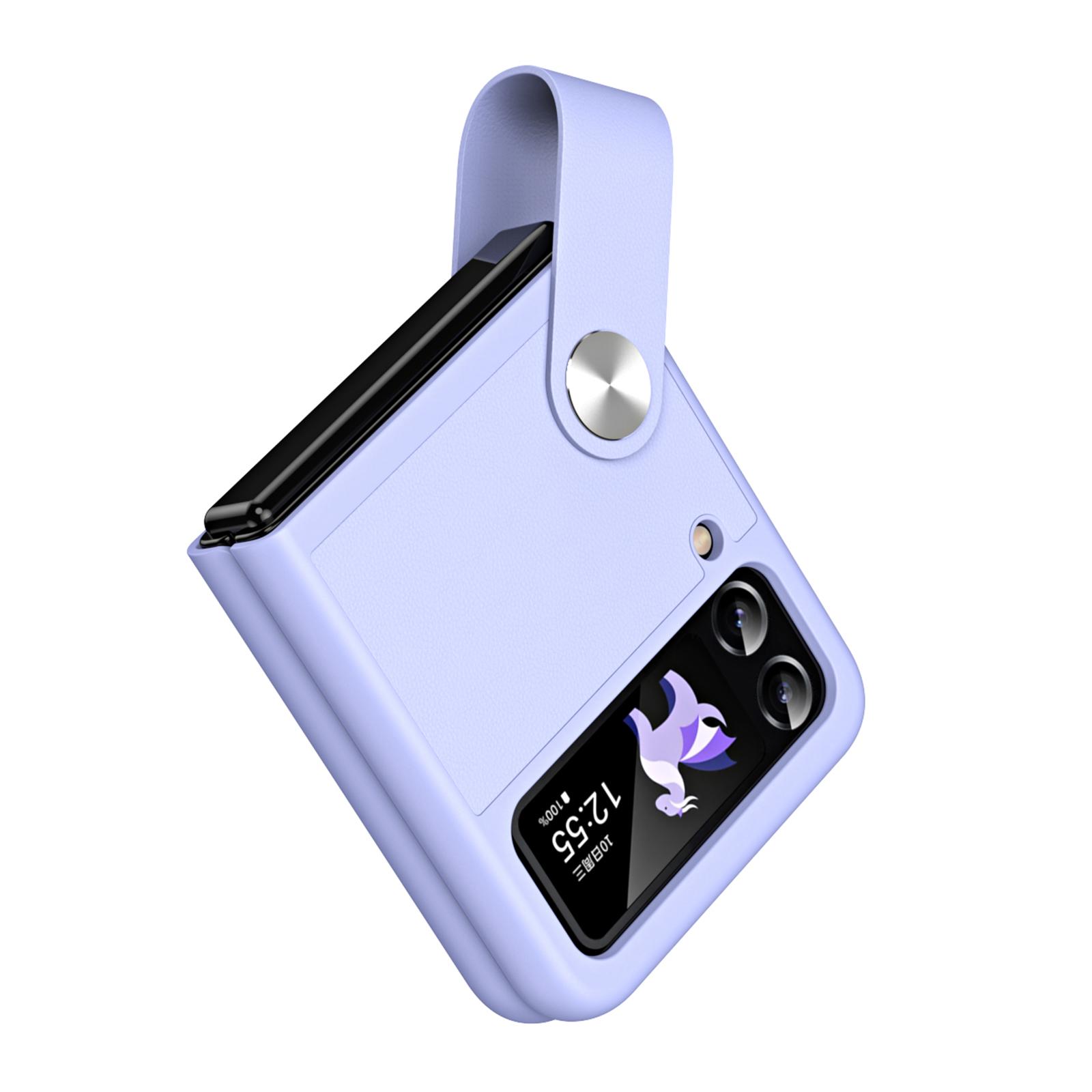 

Для Samsung Galaxy Z Flip4 5G Чехол из ПУ кожи+ПК с держателем-ремнем для пальца и подставкой Purple